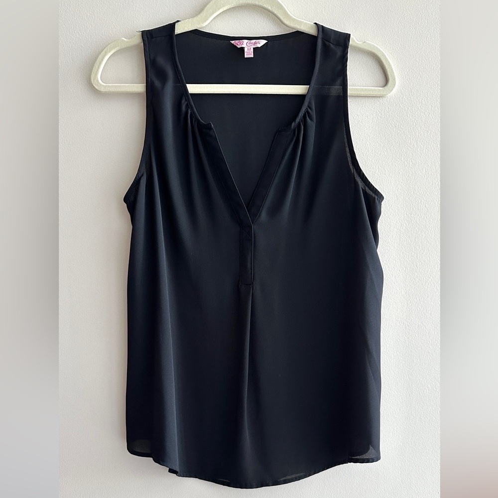 Candie’s Women’s Black Chiffon V-Neck Sheer Layering Tank Top, Size Medium